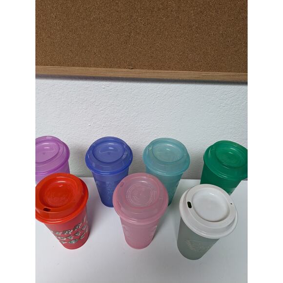 Starbucks Grande 16 oz Cups Tumblers Reusable Hot Cold with lids set of 7 - Picture 2 of 8